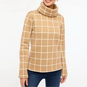 Jcrew camel plaid cowl neck.